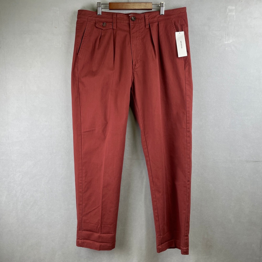 URBAN OUTFITTERS Men's Burgundy Pleated Cotton Blend Casual Chino Pants 34W 30L